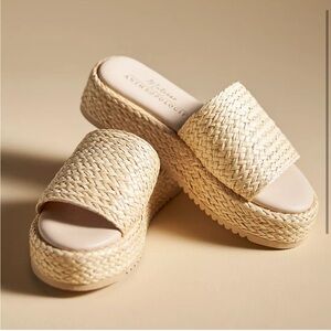 Anthropologie Platform Montego Slides by Matisse 8 Raffia Sandals